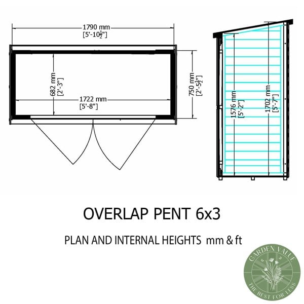 Shire Overlap Pressure Treated Pent 6x3 Storage Shed Double Doors
