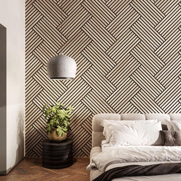 Wallsupply UltrAcoustic Eco Tile Wood Effect Recycled Felt & EPS Acoustic Slat Wall 58 x 29cm Panels, 6pcs 1.01m², Natural Oak