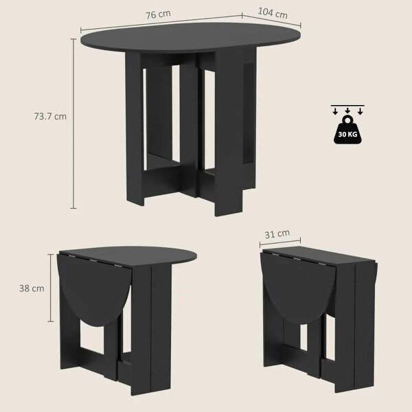 Folding Dining Table, Drop-Leaf Table with Foldable Leaves for Small Spaces, Kitchen, Dining Room, Black