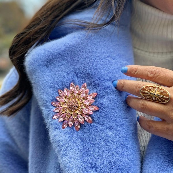 large vintage brooch with crystal in pink styled for wedding guest
