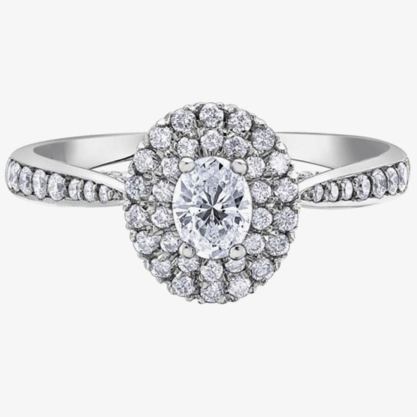T. H. Baker 18ct White Gold 0.70ct Oval-cut Diamond Double Halo Cluster Ring 30340WG/70-18