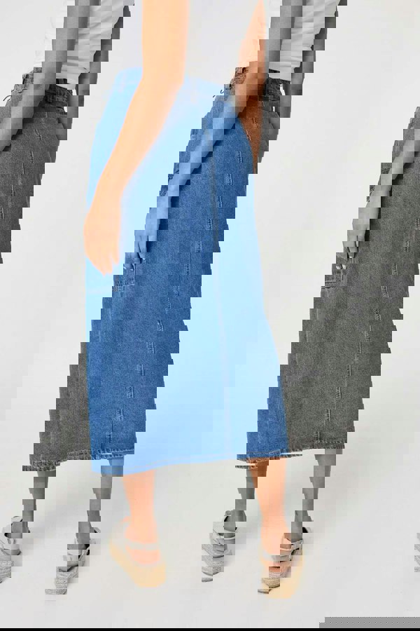 Blue | Denim High Waist Split Midi Skirt