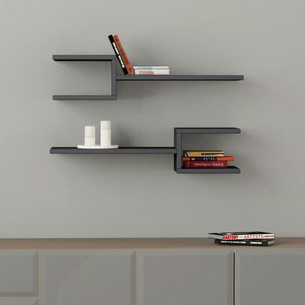 Decortie Fork Modern Wall Mounted Floating Shelf Unique Design Set 2 Piece Shelf 75cm