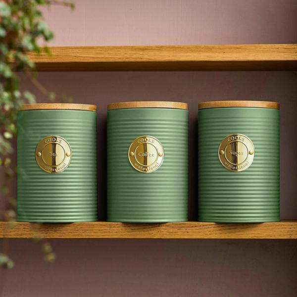 Cooks Professional 3 Piece Kitchen Storage Set with Bamboo Lids | Green / Gold