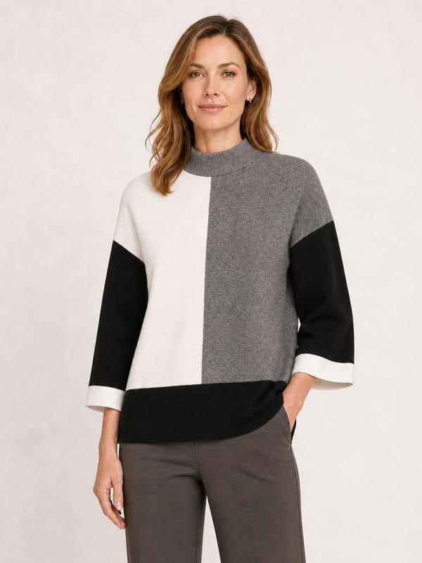 VIZ-A-VIZ Colour Block Funnel Neck Jumper
