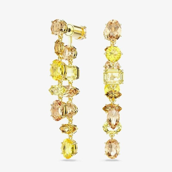 Swarovski Gema Gold Tone Plated Mixed Cut Yellow Crystal Drop Earrings 5718073
