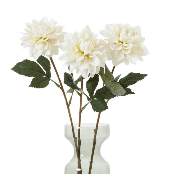 Wyld Haus Set of 3 Artificial Flowers Tall White Dahlia Stems