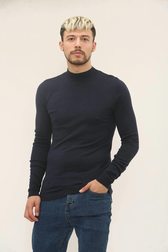 Elaina Fashion Men’s Slim Fit Jumper – 100% Cotton - Navy