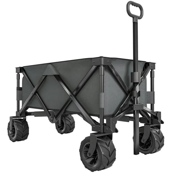Dark grey folding pull-along cargo wagon trailer with telescopic handle and anti-slip wheels