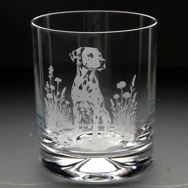 Glyptic Glass Art Dalmatian Dog Whiskey Tumbler Glass - Hand Etched/Engraved Gift