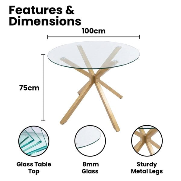Kosy Koala Round Clear Glass Dining Table Modern Kitchen Table