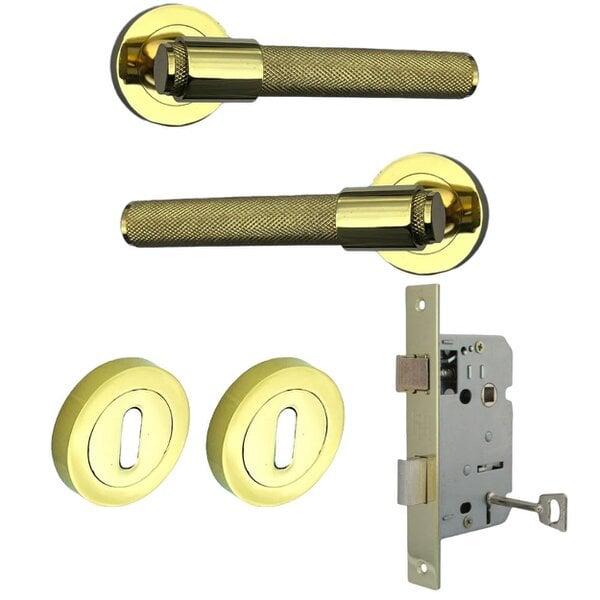 EDH Door Hardware Knurled Polished Brass Door Handles – Internal Lever Handle Packs with Fixings