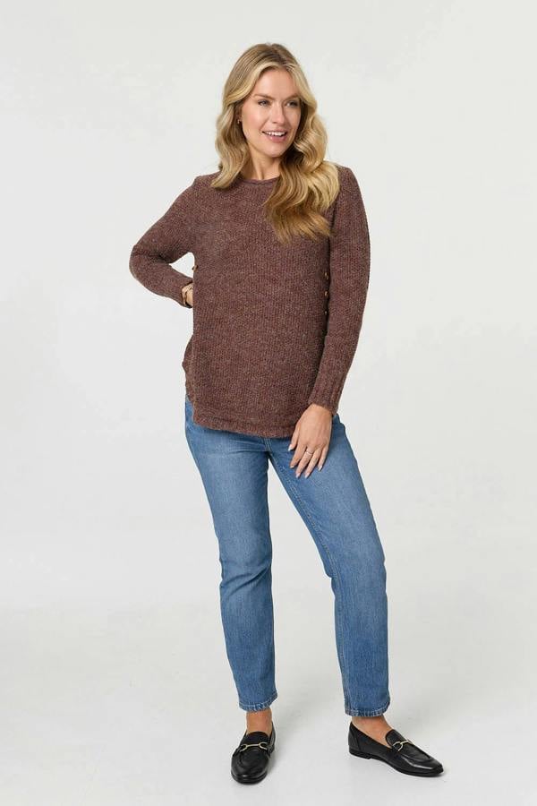 Brown | Textured Relaxed Long Sleeve Jumper