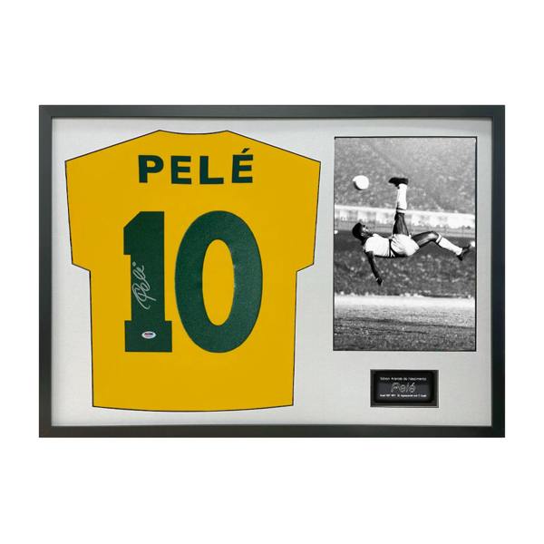 Pele Back Signed Brazil Shirt Classic Frame (PSA)
