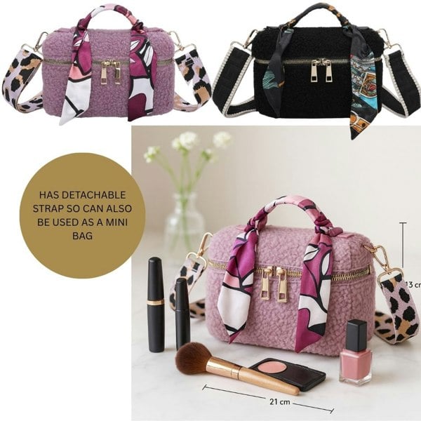 Love EMVY Fuzzy Glam Teddy Makeup Bag – Scarf Handle