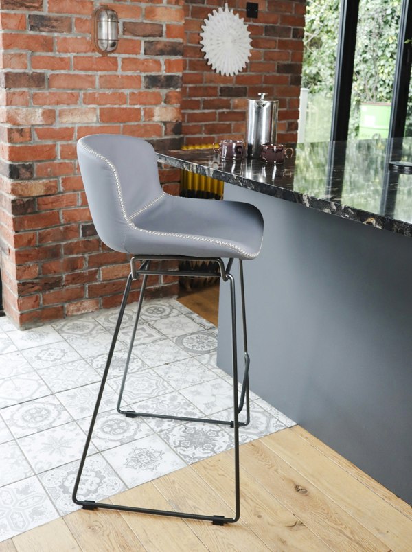 MMT Furniture Designs MMT Bar Stools Set of 2, Grey PU Leather, Sleigh Legs & Retro Style for Breakfast Bar