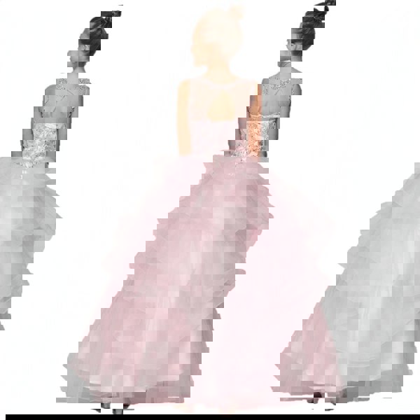 young girl wearing a Pretty pink sequin and rhinestone Dress