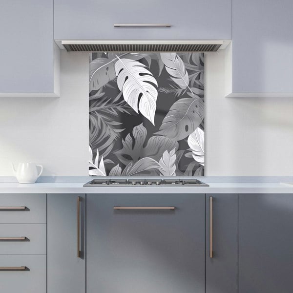 Warren Reed - Designer Black White Tropical Leaves Kitchen Splashback