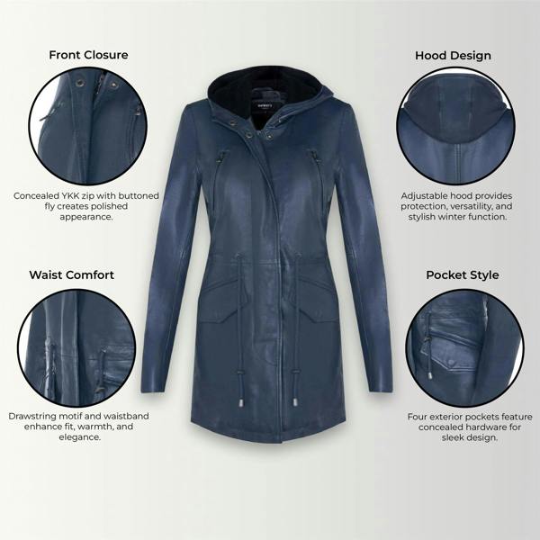 Infinity Leather Womens Leather Hooded Parka Jacket-Bucharest