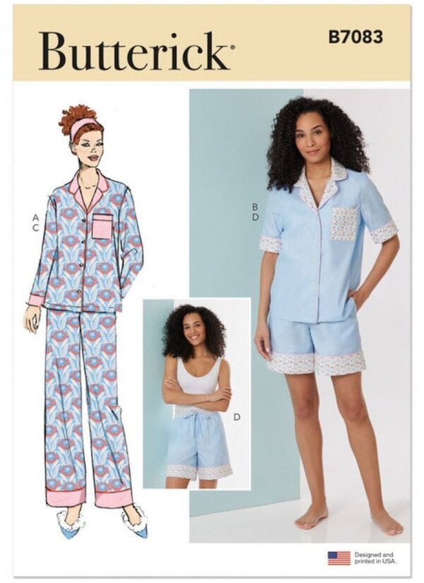 Butterick Sewing Pattern 7083, Pyjamas for Women, A (XS-S-M-L-XL-XXL) - Intermediate