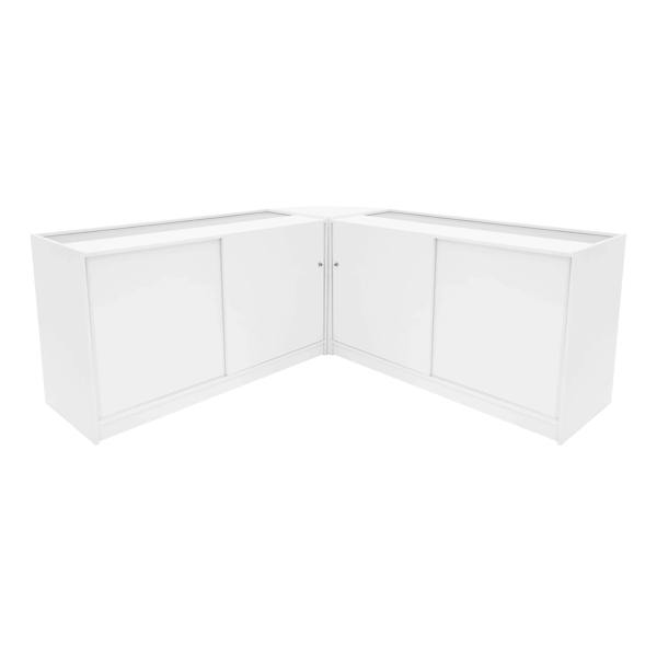 Harmonia LED Shop Counter Set in white, featuring sleek, modern design with smooth surfaces and sliding doors for easy access