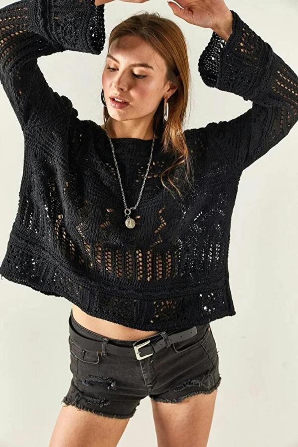 Hoxton Gal Mini Pom-Pom Openwork Cotton Knit Blouse