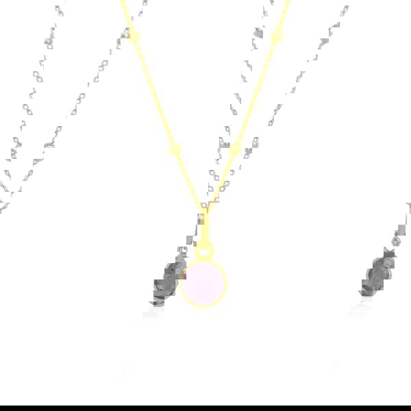 Spero London Amethyst Round Pendant Necklace With Beaded Chain in Sterling Silver