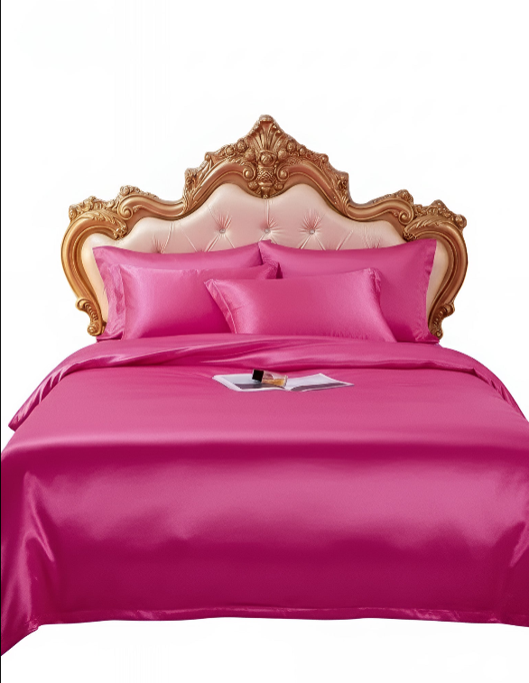 Anycozy Beddings Hot Pink AU Queen Size 3 Pcs High End Satin Smooth Duvet Cover Set Luxury Polyester Silky Soft Cozy Bedding Set