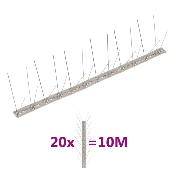 Berkfield 4-row Stainless Steel Bird & Pigeon Spikes Set of 20 10 m