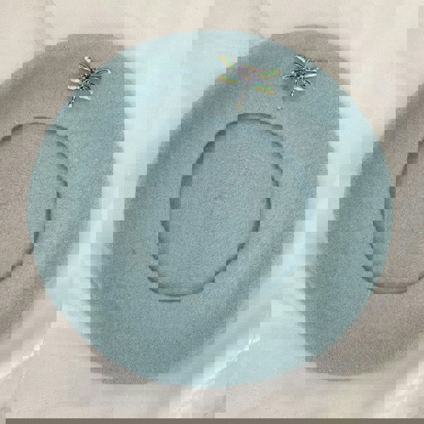 blue beret light blue vintage hat with detachable brooch