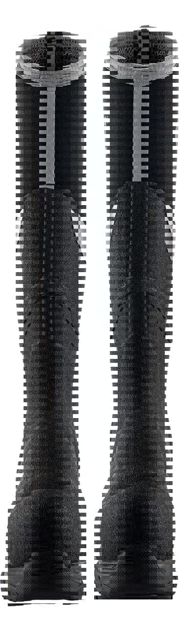 Buckbootz BBZ9000 Mens Safety Waterproof Composite Toe/Midsole S5 Wellington, front view of a black outdoor work boot with grey accents and reinforced toe.