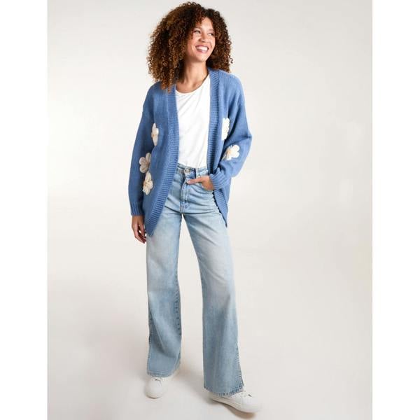 Blue Vanilla Daisy Large Flower Cardigan - Blue