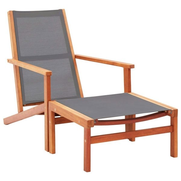 Berkfield Garden Chair with Footrest Grey Solid Eucalyptus Wood and Textilene