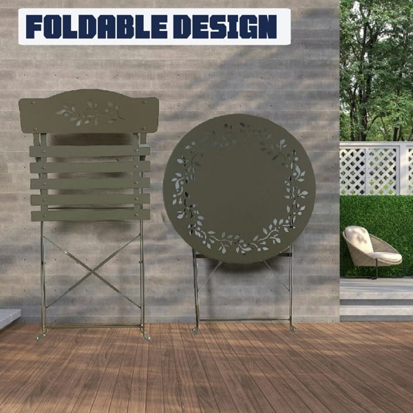 Furniture One Metal Bistro Garden Furniture Set, Folding Bistro Table and Chairs Set of 2 for Garden Patio Porch Balcony Set