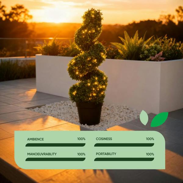 Gardenwize Solar Faux Plant – Twist Topiary Tree in Pot with 100 LED Lights