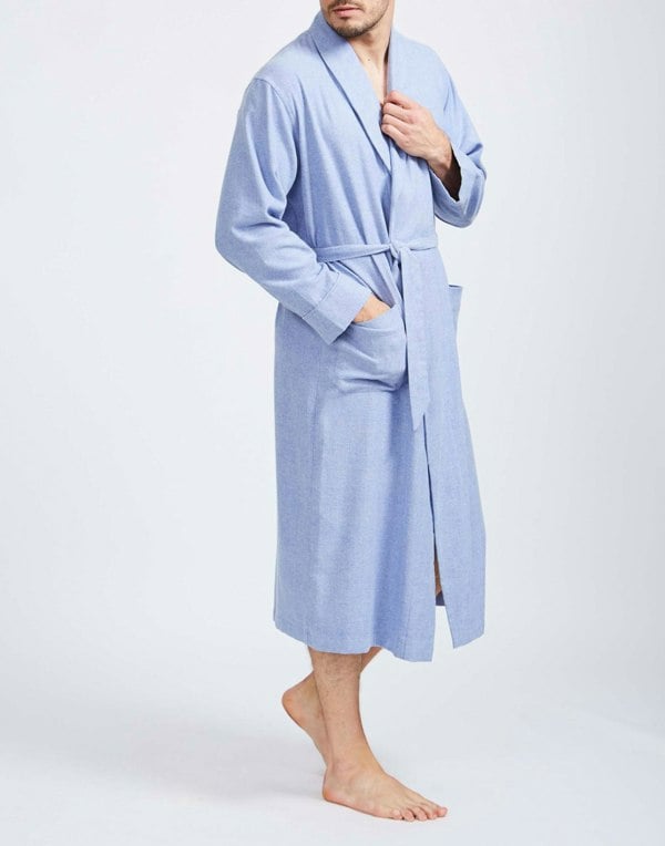 British Boxers Men's Brushed Cotton Dressing Gown – Staffordshire Blue Herringbone