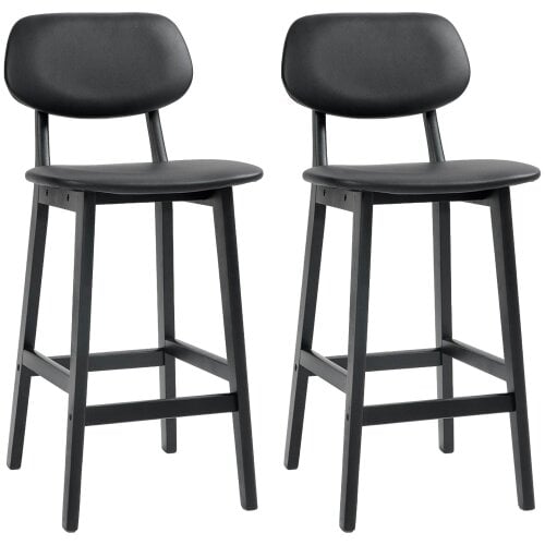 Wyld Haus Resono Solid Wood Black Classic Bar Stools Set Of 2 With Faux Leather Seats