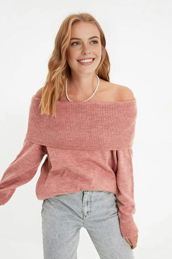 WOVCOR Soft Textured Carmen Collar Knit Sweater