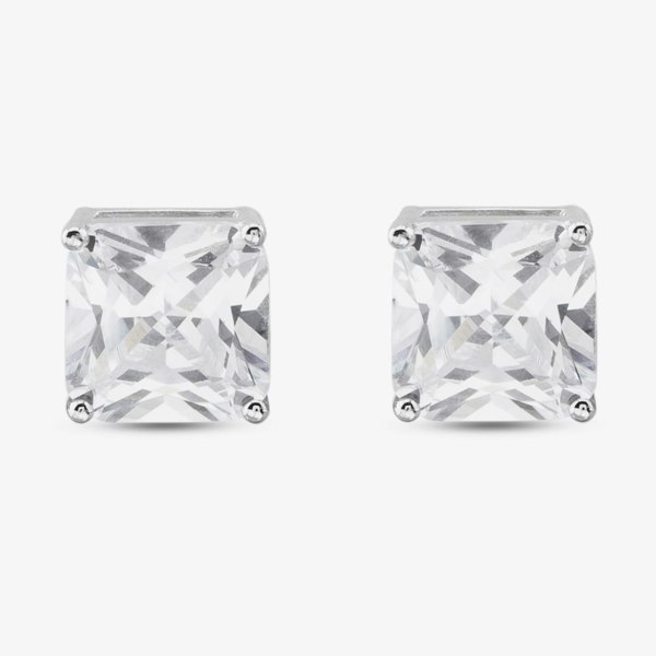 T. H. Baker Silver Cubic Zirconia Heart Round Square Set of Three Stud Earrings OJS0036