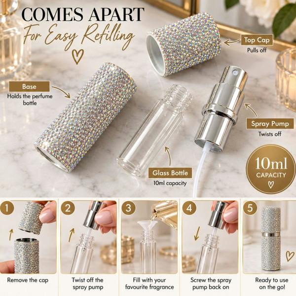 Love EMVY Sparkly Crystal-Effect Refillable Perfume Atomiser Travel Spray 10ml