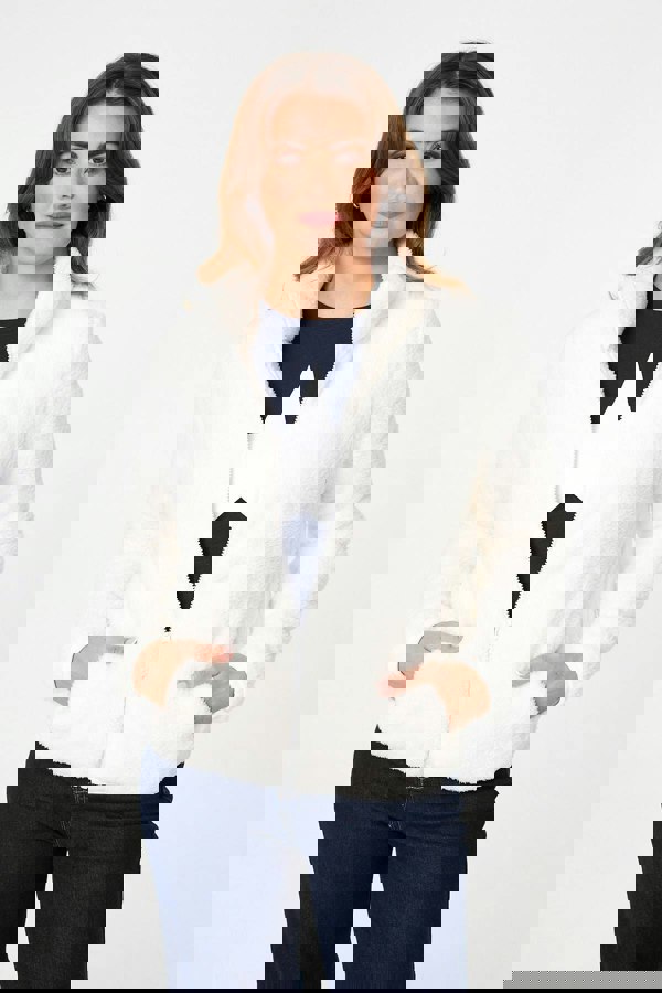 Ivory | Soft Texture Zip Front High Neck Fleece
