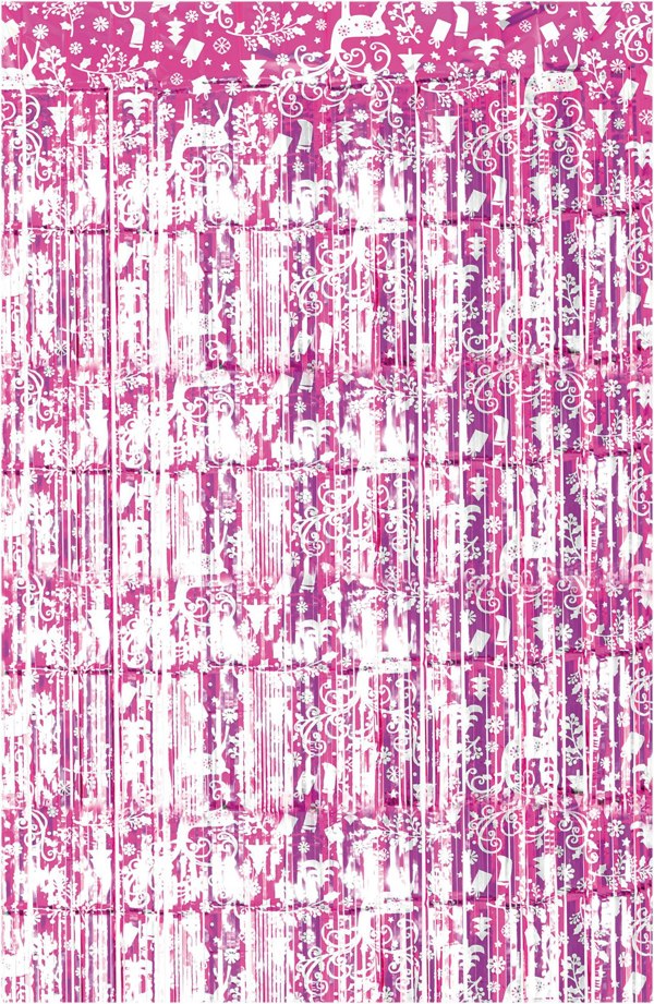 Cheetah Christmas Reindeer Tinsel Curtain 3M x 1M Pink
