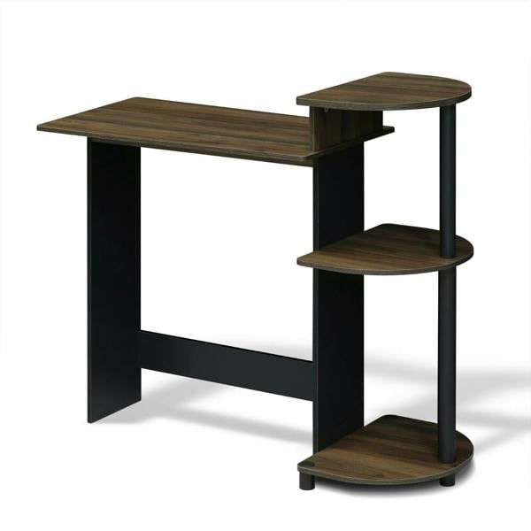 WALPLUS Compact Computer Desk with Shelves, Columbia Walnut/Black Crafted for Practical Use and Stylish Living Spaces