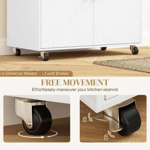 Wyld Haus Seto Wooden White Rolling Kitchen Island With Drop Leaf Drawer Spice Rack And Towel Rail