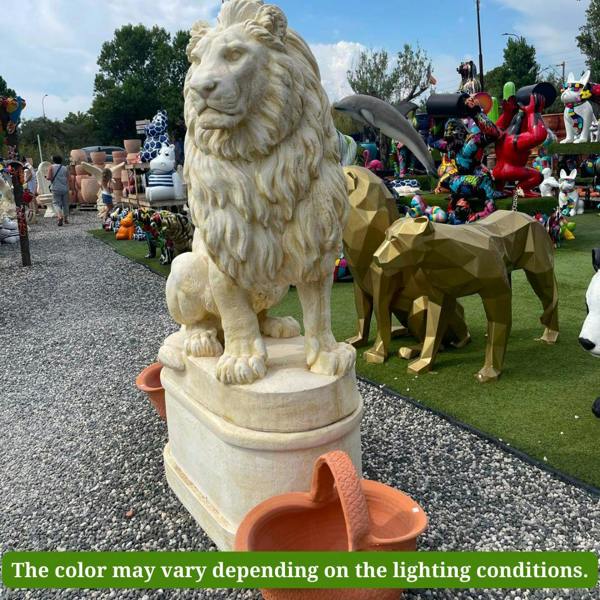Pair of Giant Stone Cast Lion statues on Plinths 6 ft high, 1600 kg set!