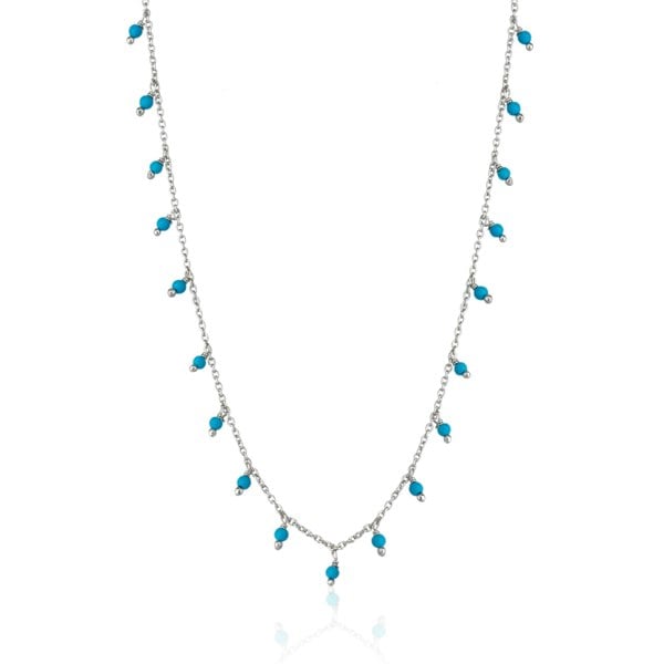 Spero London Blue Turquoise Beaded Sterling Silver Chain Necklace