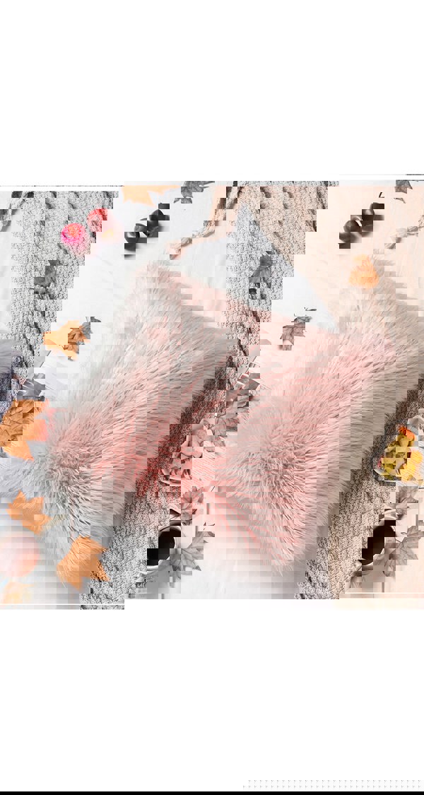 Living and Home Fluffy Faux Wool Pink Cushion Cover