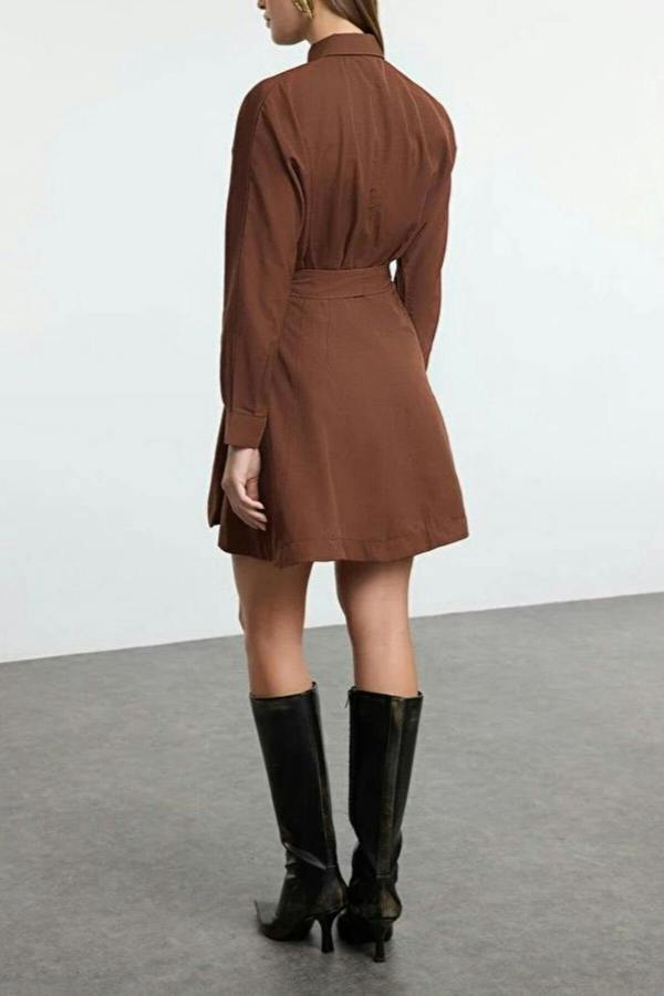 WOVCOR Mini Woven Shirt Dress with Belt Detail