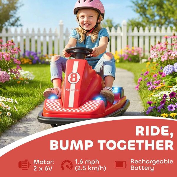Kids Bumper Car, 360° Rotation Spin Electric Walzer Car with LED Lights, Music for Ages 3-8 Years Old, Red