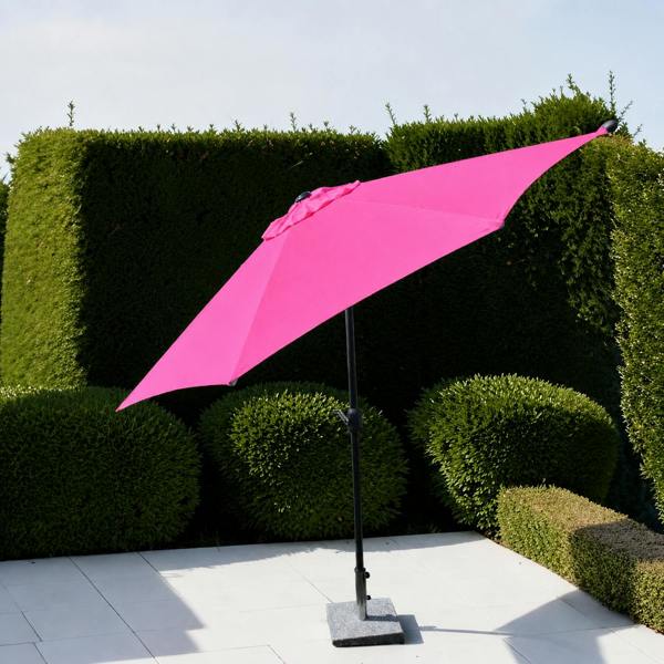 The Garden Marketplace 2.7m Wide Pink Garden Parasol Umbrella with Tilt and Crank, 180g Fade Resistant Polyester Canopy with Wind Vent